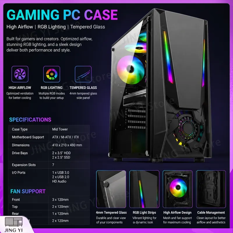 Gaming Hardware And Accessories - Gabinete ATX para PC Gamer com