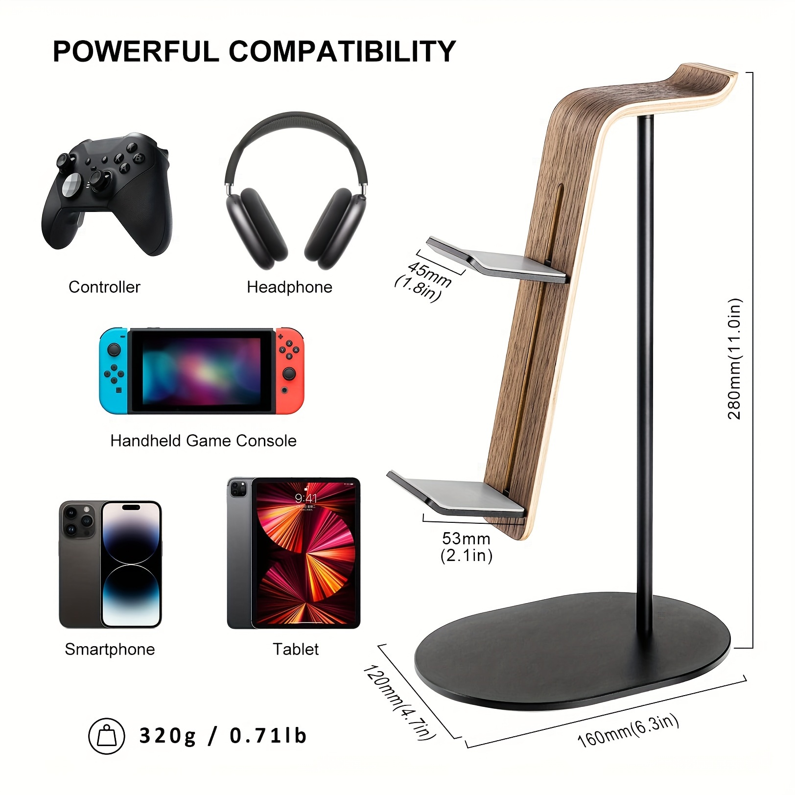 Gaming Headphone Accessories - Suporte de madeira para controle e